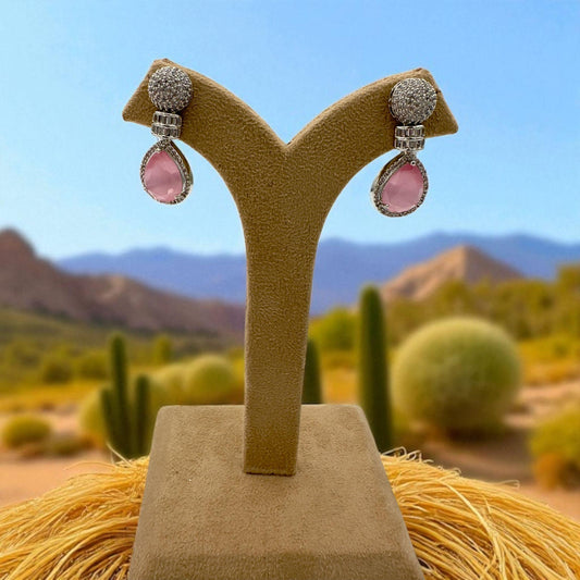 Elegant Pink Teardrop Earrings with Silver Accents - Nature-Inspired Jewelry