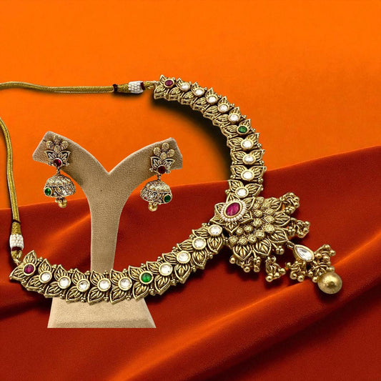 Kundan Necklace Set – Ruby and Emerald, Gold Plated Indian Jewelry