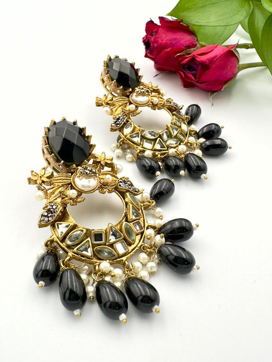 Black Onyx Chandbali Earrings – Kundan Indian Jewelry