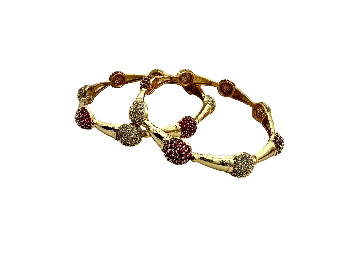 Gold-Plated Bangle Set – Ruby and Diamond Wedding Jewelry