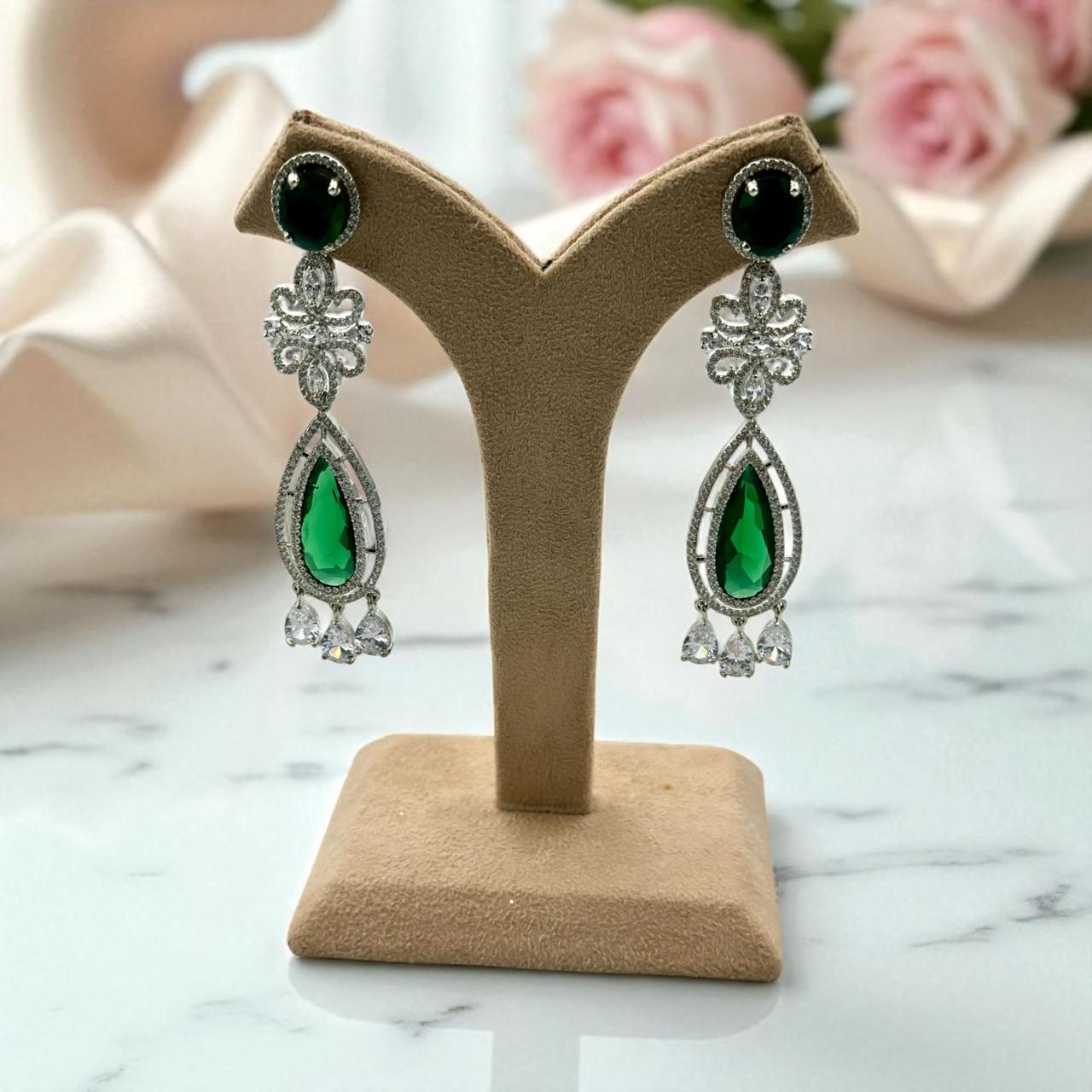 Emerald Green Dangle Earrings – Black Onyx, Sterling Silver Crystal Jewelry