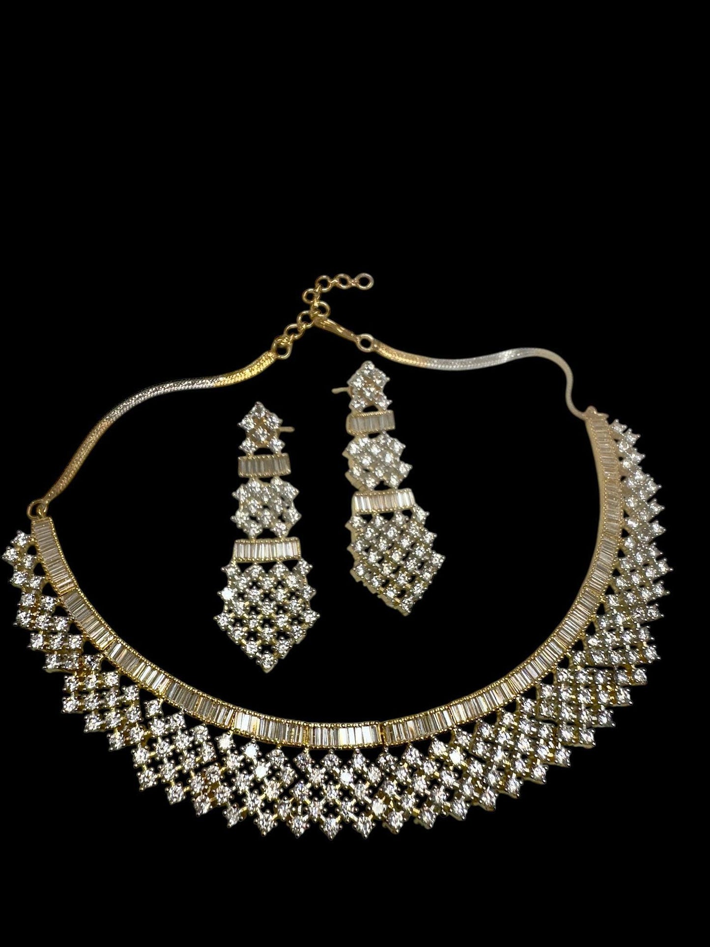 Designer Gold Plated Cubic Zirconia Necklace & Earrings Set