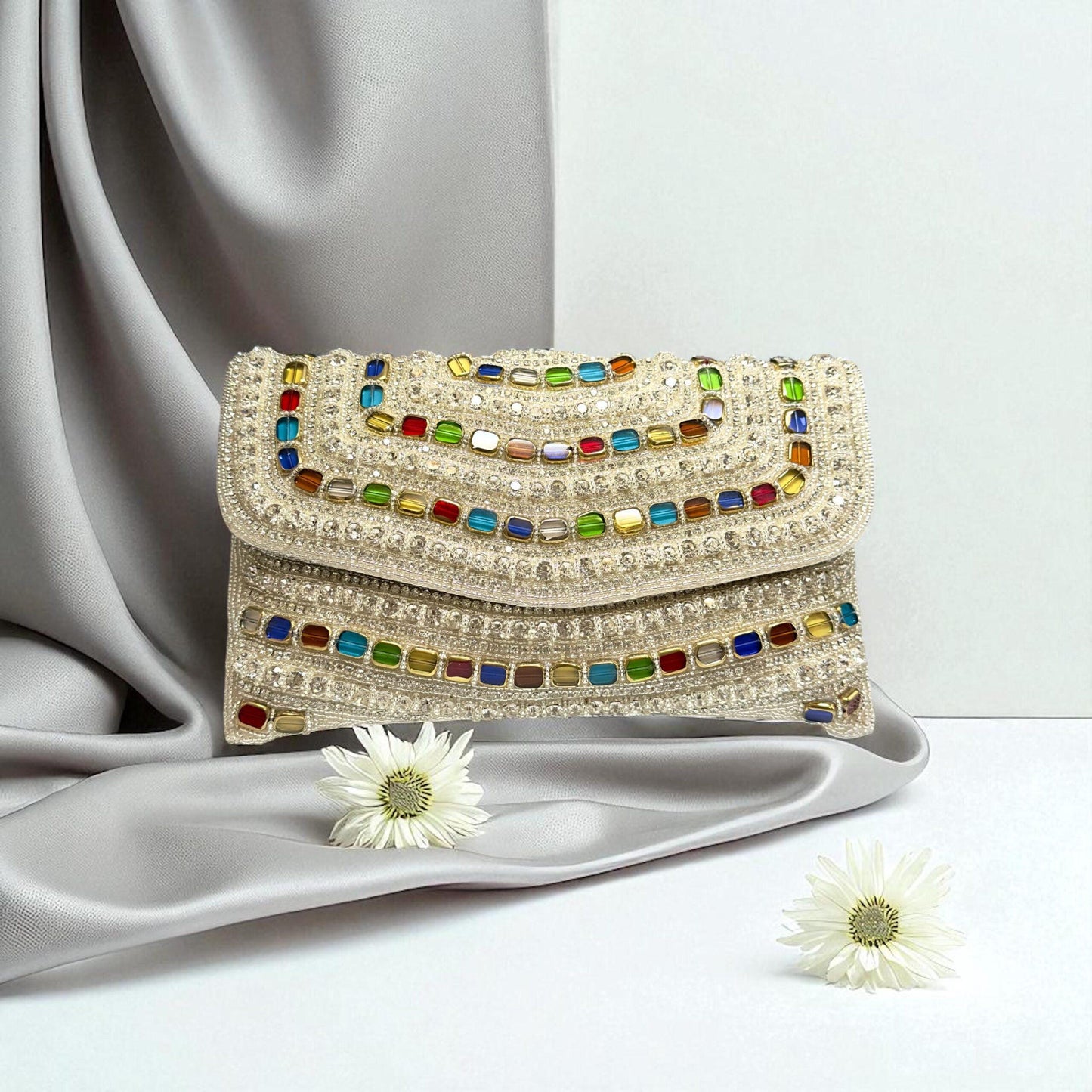 Designer embroidery clutch hand bag rare