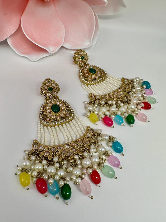 Bollywood Indian Designer Earrings in pearl champange color