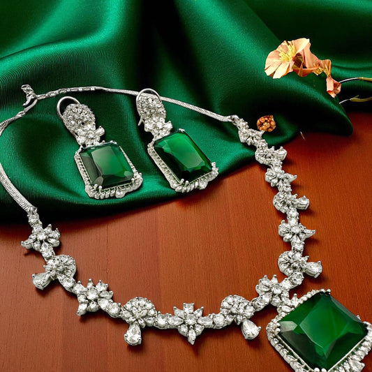 Bollywood Indian designer American daimond cubic zarconia AD set,green emerald stone