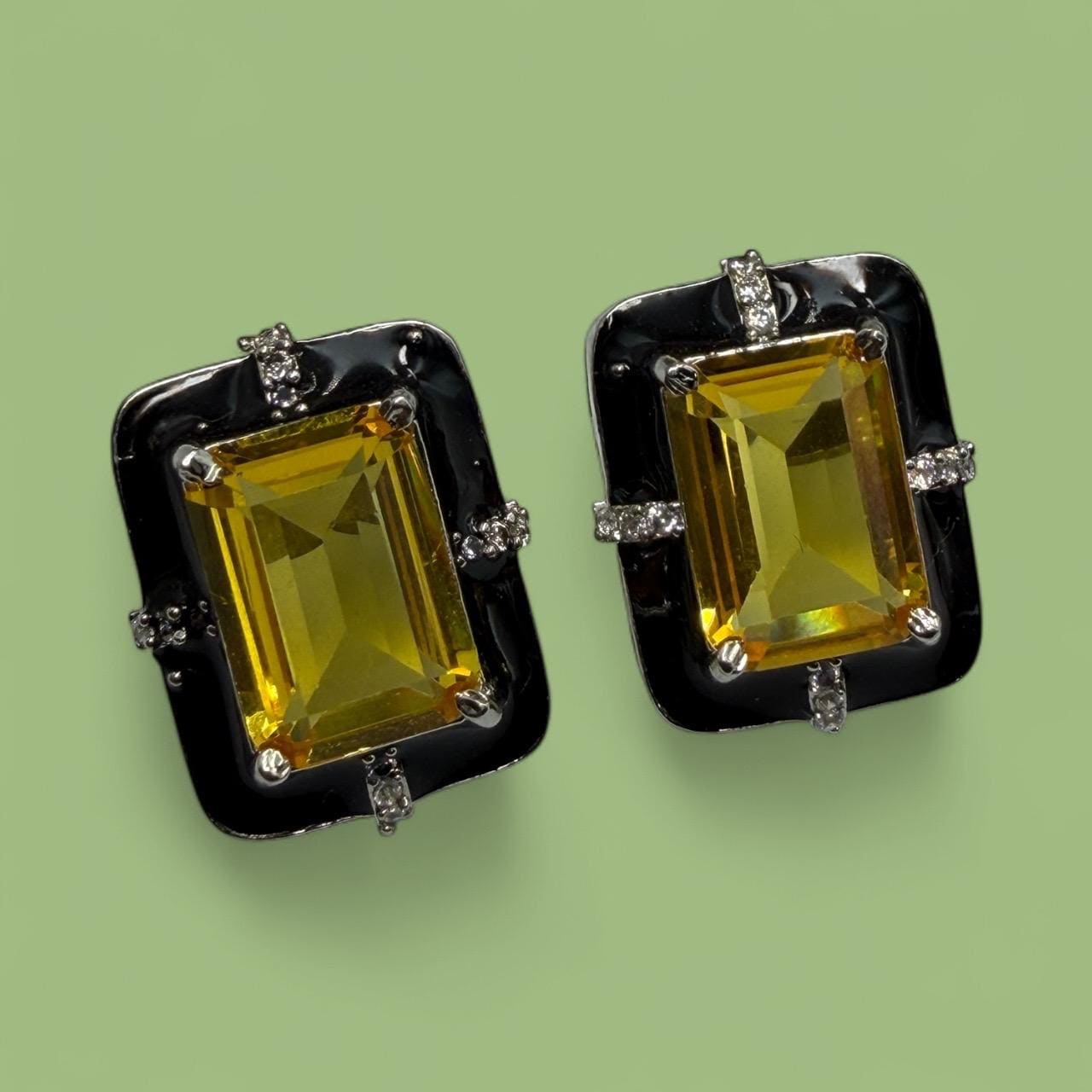 Studs black enamel with Ad stones Glamorous Earrings Jewelry
