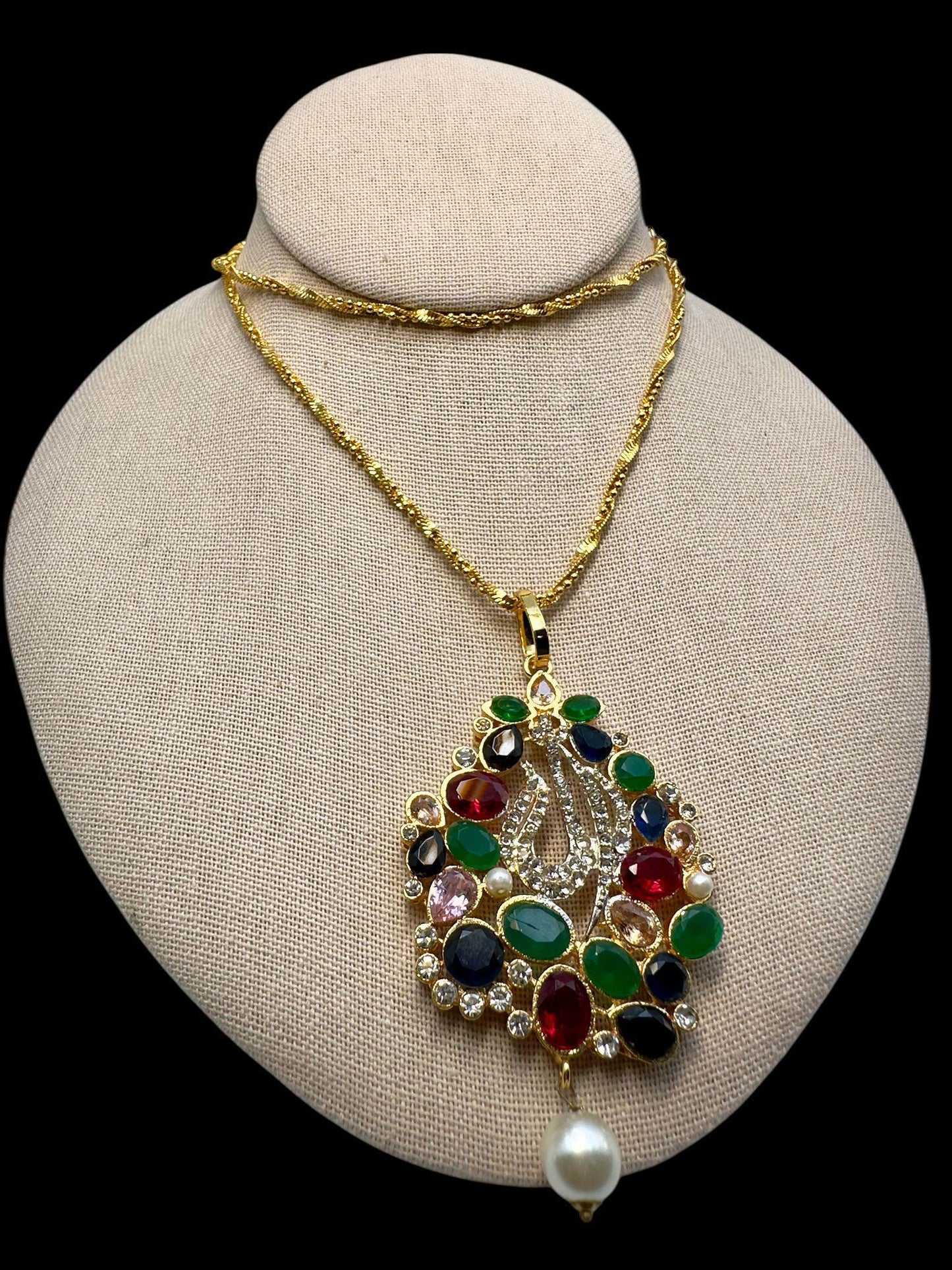 Vibrant Multicolor Gemstone Peacock Pendant Necklace with Pearl Drop