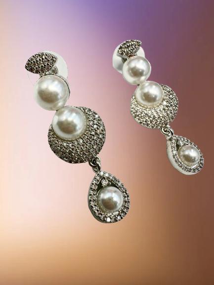 Micro CZ Stone Setting Necklace Set with Earrings - Elegant Pearl & CZ Jewelry