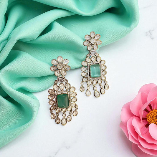 Bollywood doublet monzonite Indian Designer statement large Earrings , gold finish,Victorian,Ad stones