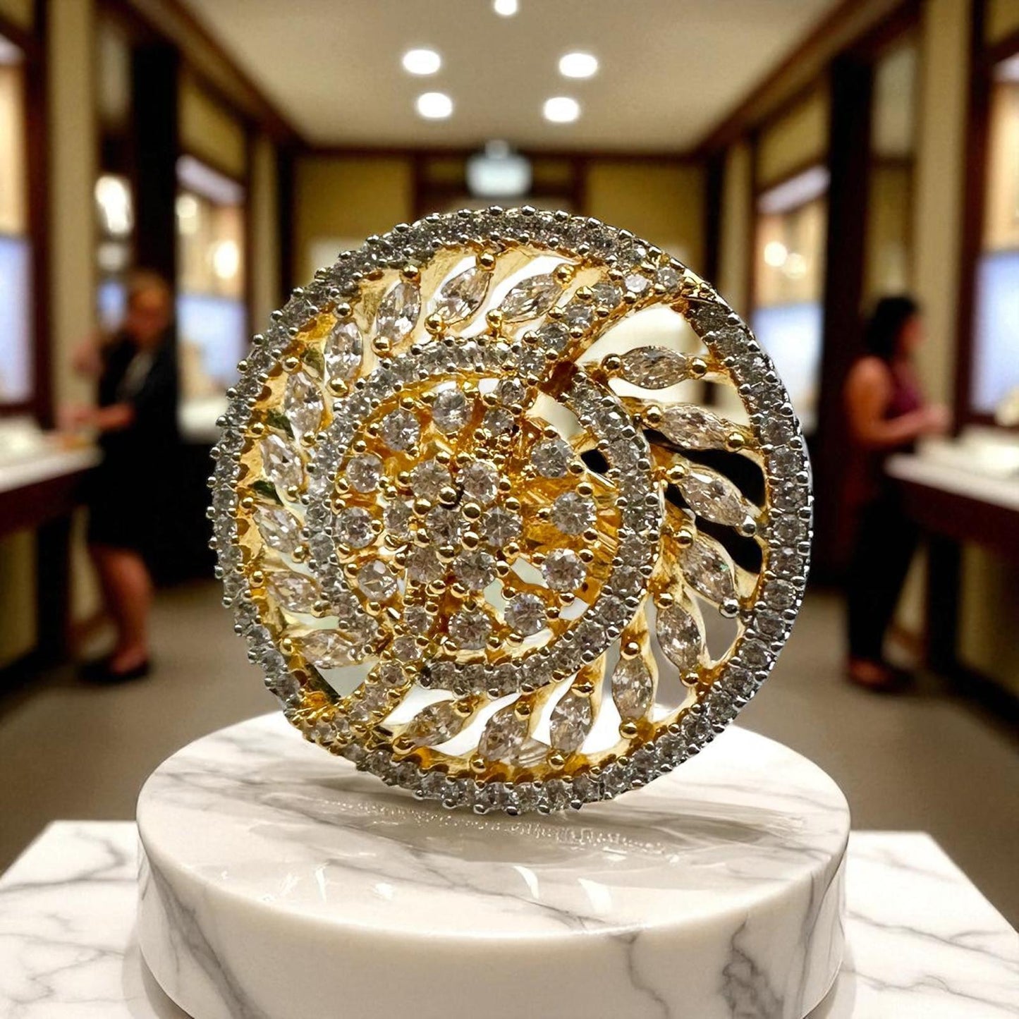 Cubic Zirconia Ring Gold Plated | Elegant Statement Jewelry with Leaf Motif