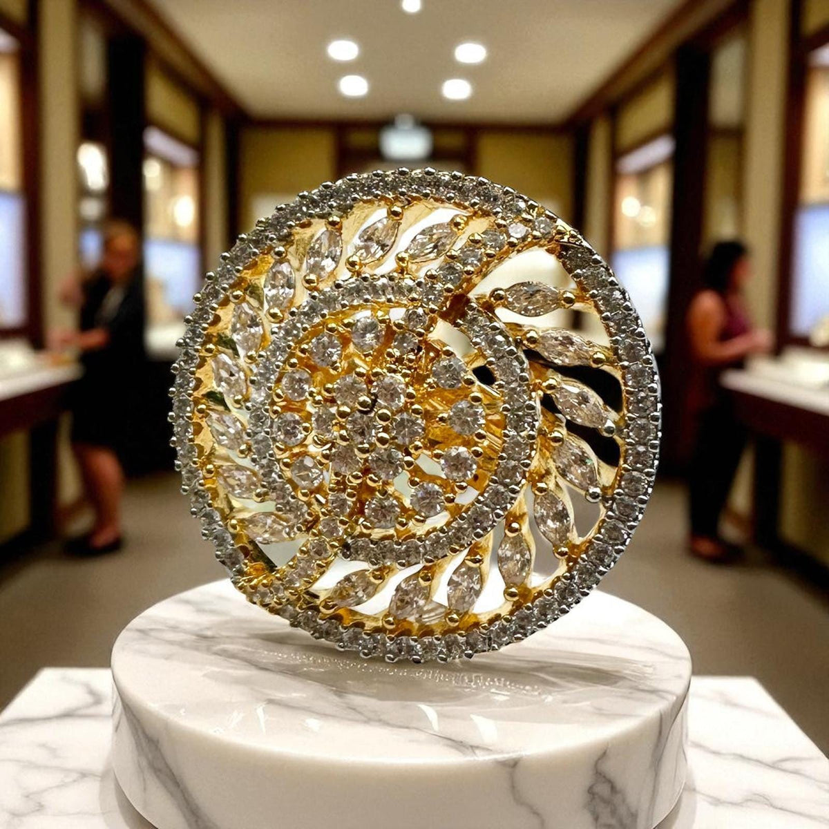 Cubic Zirconia Ring Gold Plated | Elegant Statement Jewelry with Leaf Motif