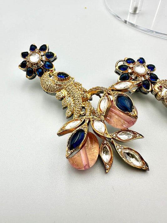Bollywood Peacock Drop Earrings, Indian Gold Finish Victorian Style