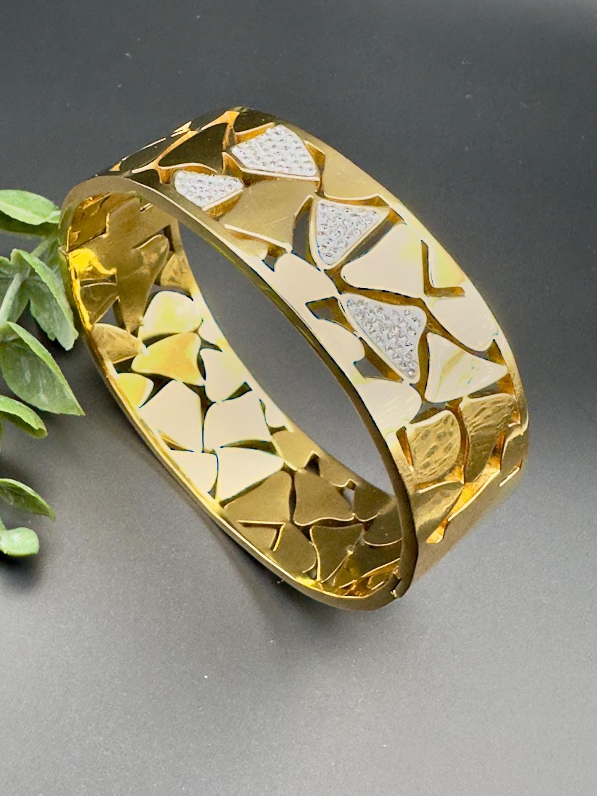Indian Gold Tone Bangle with Diamond Simulants - Modern Geometric Design