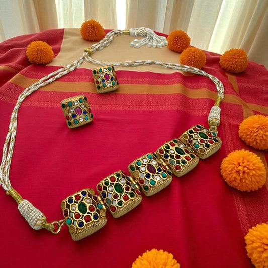 Multi color Kundan Necklace Set - Traditional Indian Jewelry