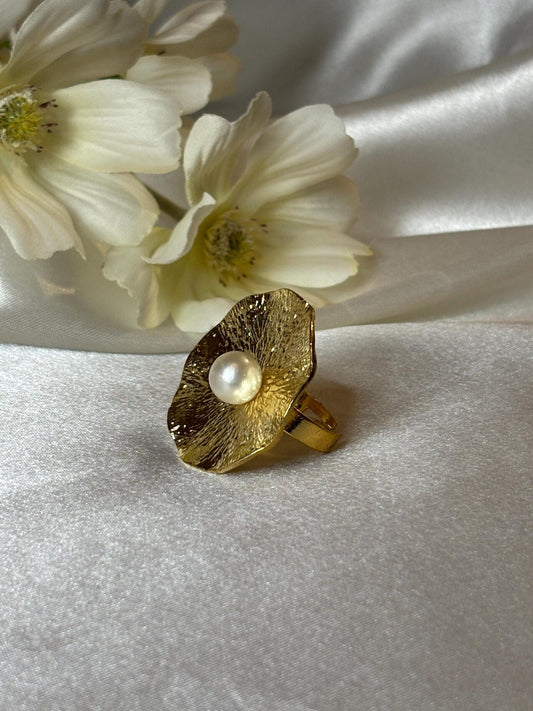 Gold plated pearl Turkish statement Ring