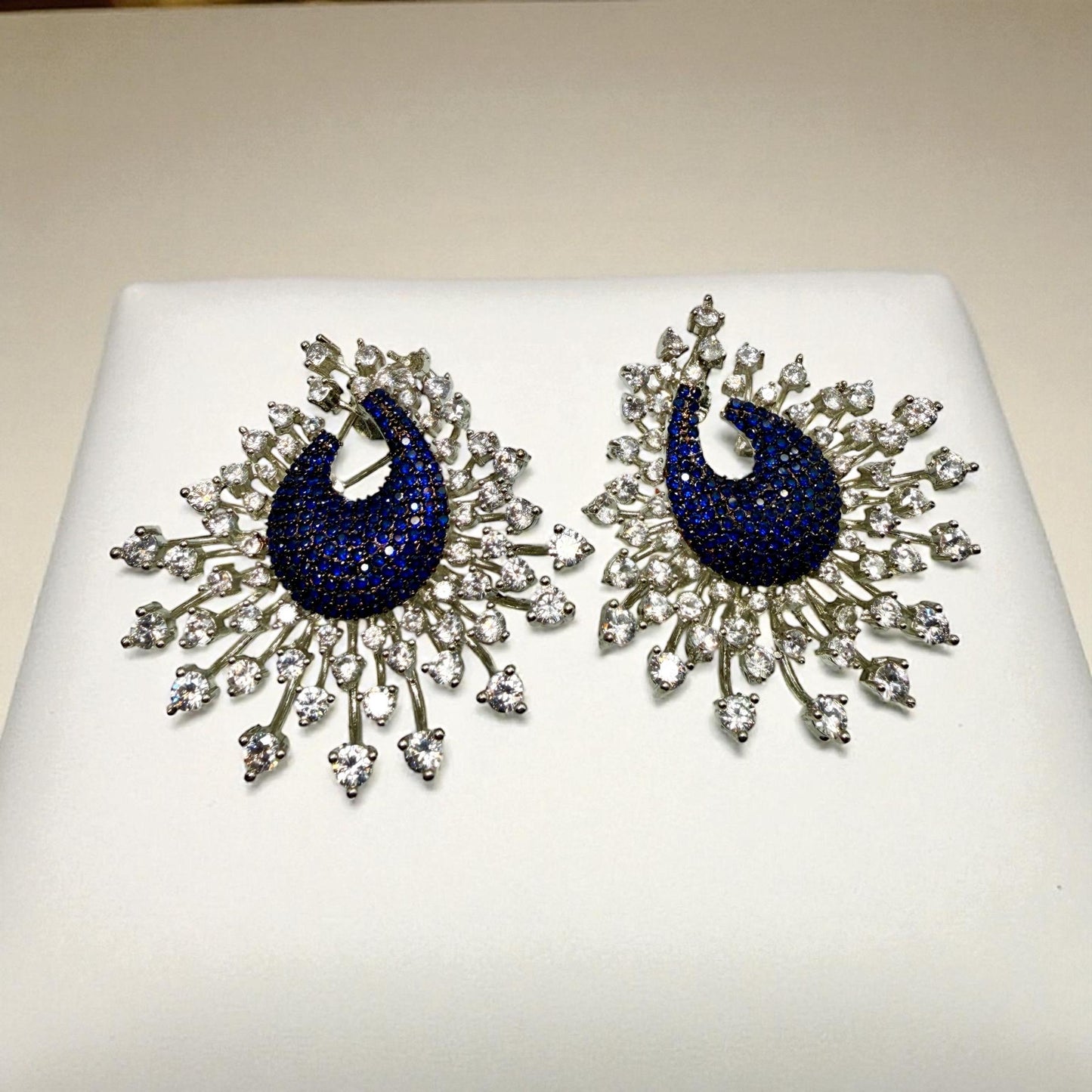Bollywood Style Statement Silver Peacock Earrings | AD Studded | Indian Jewelry