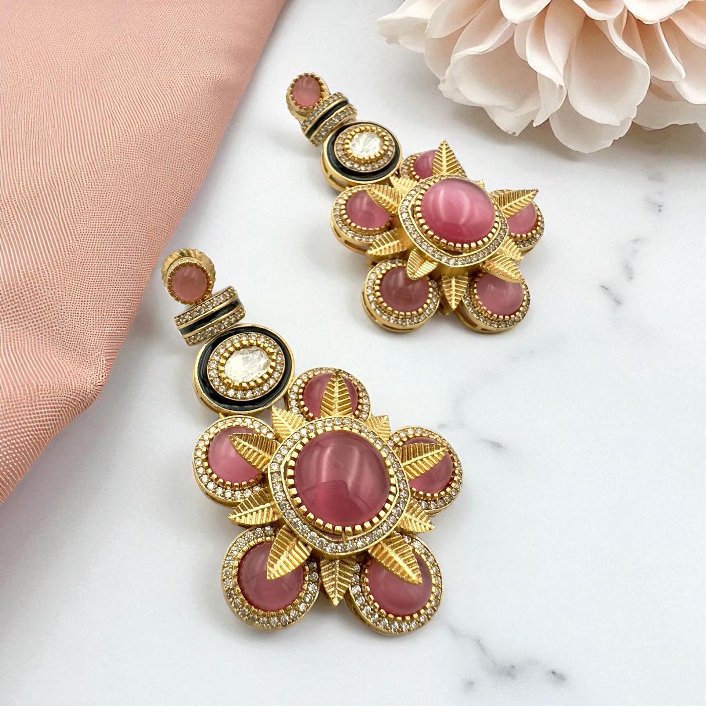 Elegant red Kundan 3d Flower Earrings - Traditional Indian Jewelry for Women