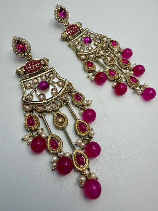 Elegant Blue Jhumka Earrings with stone Accents - Traditional Indian Jewelry