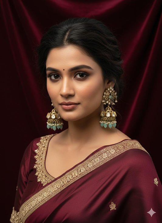 Breathtaking Luxury high end statement Gold-plated Jhumka Earrings with Mint,with cubic Zarconia Stones
