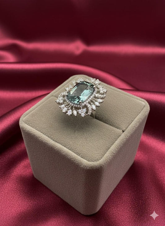 Vintage Style Aquamarine Ring – Silver Adjustable Cocktail Ring
