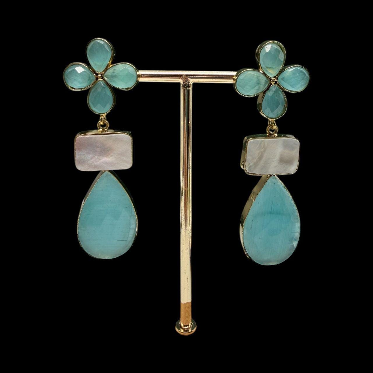 Elegant Turquoise & Mother of Pearl Dhang Dhari Earrings