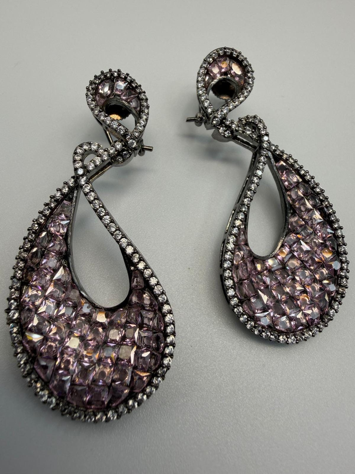 Sparkling Lavender Teardrop Designer Earrings | Crystal Studded Dangle Earrings