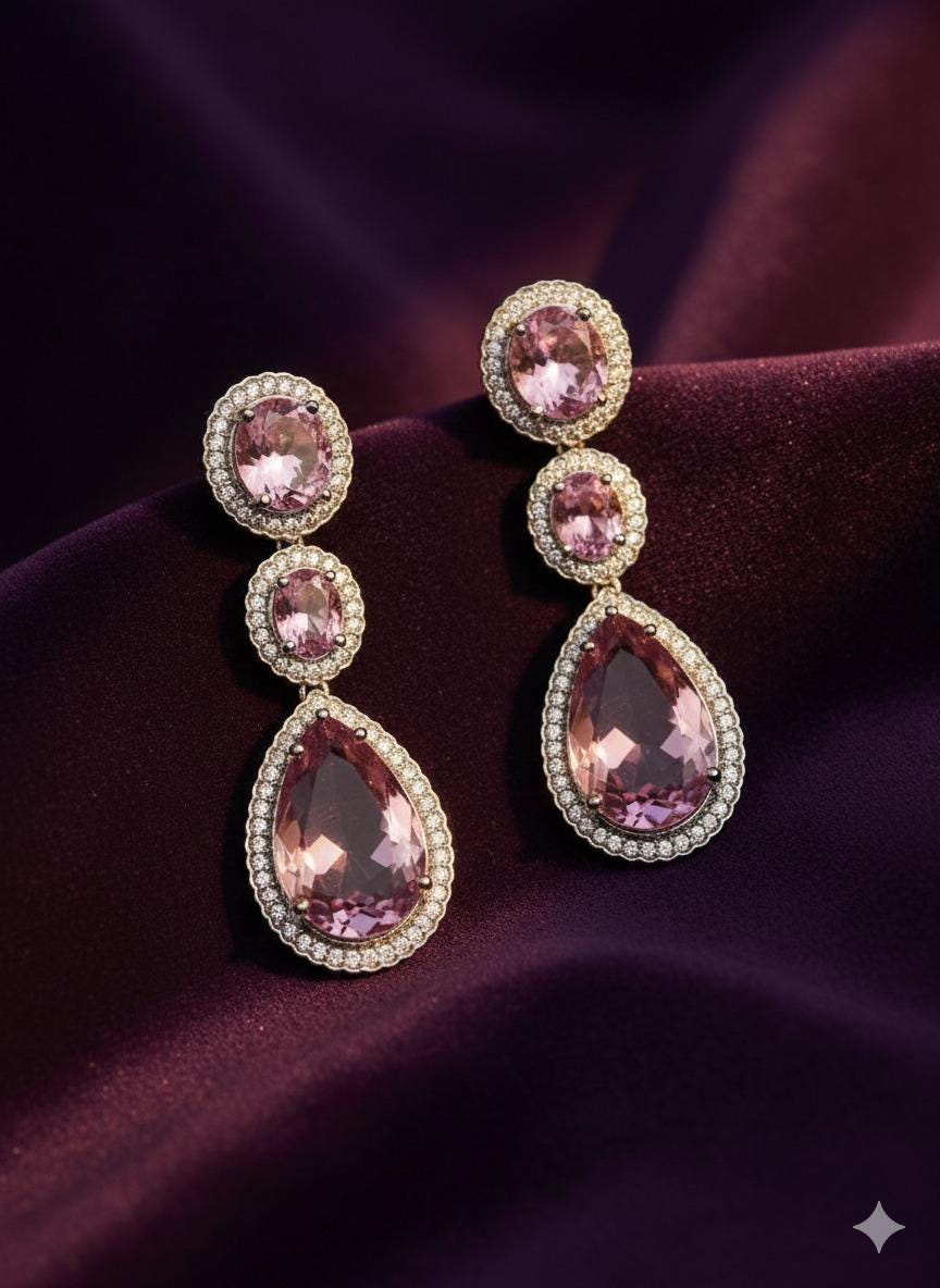 Sparkling Pink cubic Zarconia Dangle Earrings | Silver Earrings