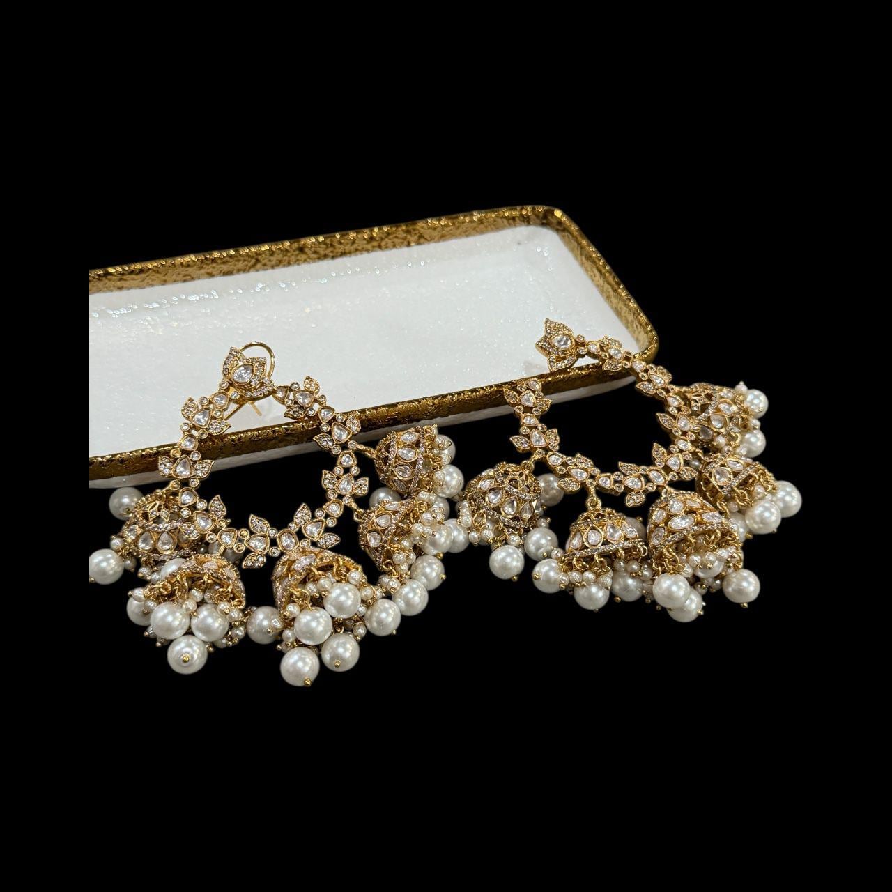 Gold Kundan Jhumka Earrings | Bridal Pearl Indian Jewelry
