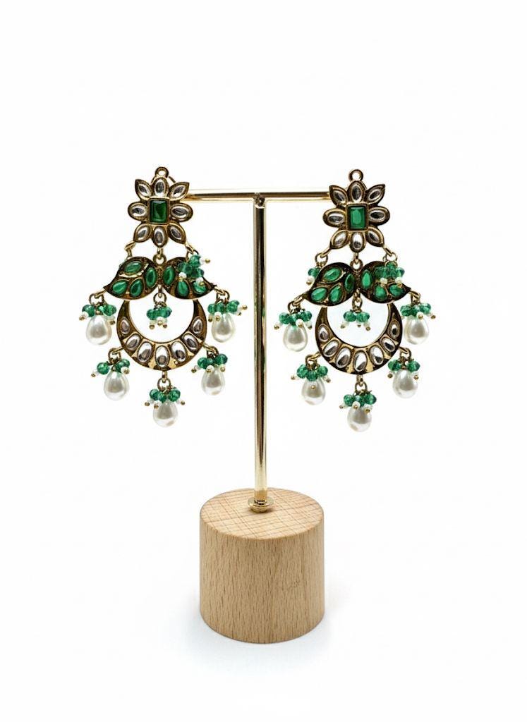 Emerald Green Kundan Chandbali Earrings | Indian Bridal Jewelry
