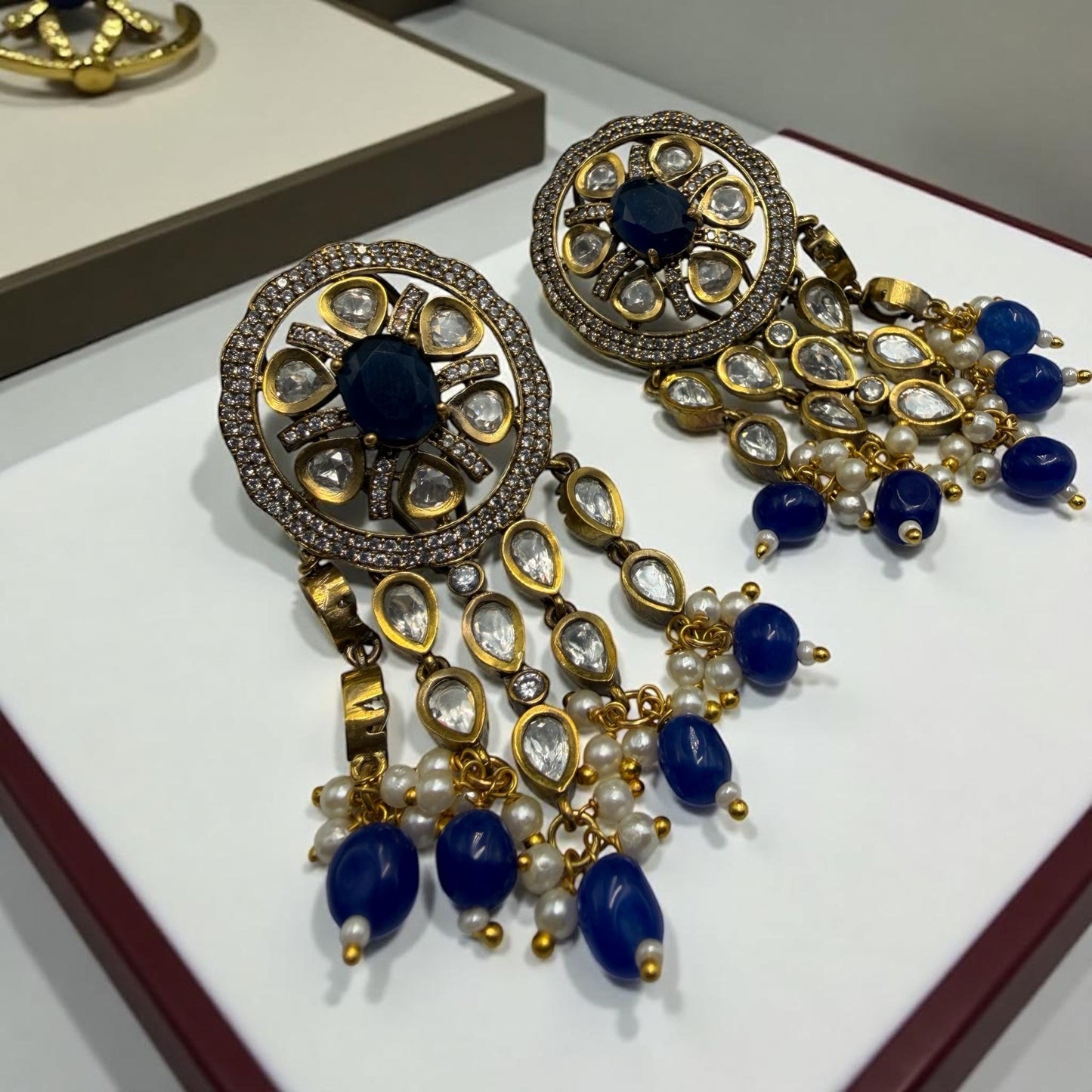 Bollywood Glam Kundan Dangle Earrings | Traditional Gold-Tone Jewelry