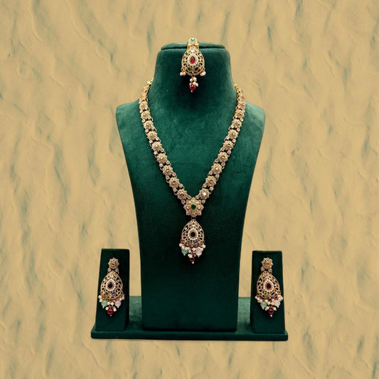 Gold Mala Necklace Set – Indian Pakistani Gemstone Jewelry