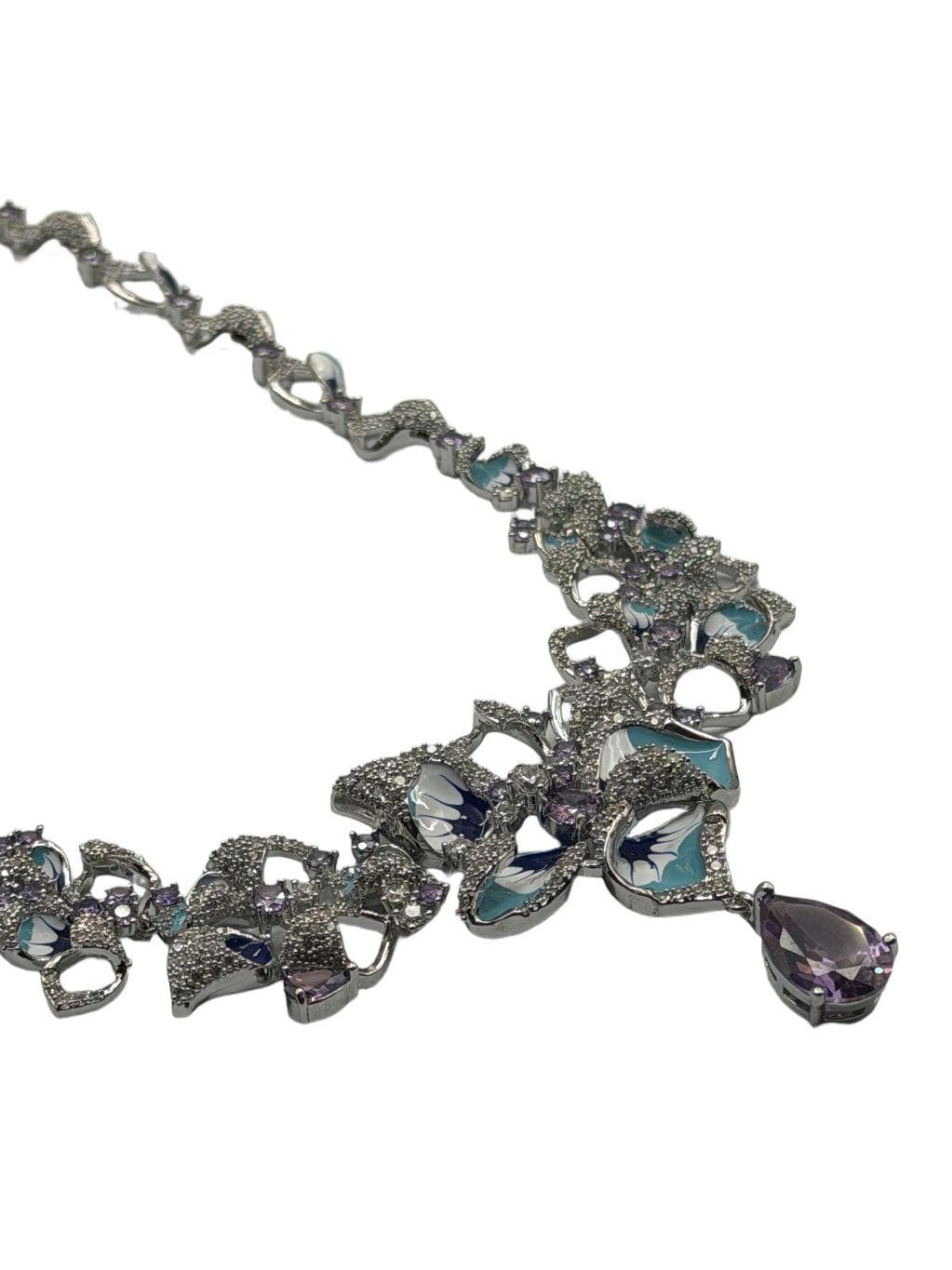 Enameled Designer Inspired Necklace Set in Amethyst & Cubic Zirconia