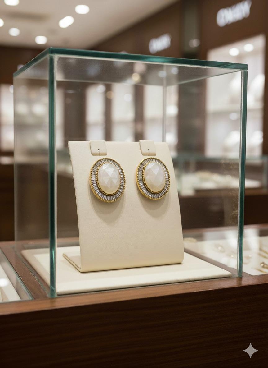 Elegant Oval White Crystal Stud Earrings | Gold Plated Luxury Statement Earrings | Minimal Bridal & Party Jewelry