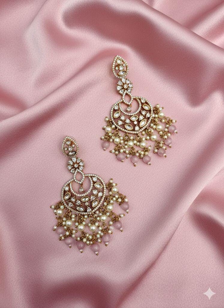 Pastel Pink Kundan Pearl Earrings | Gold Plated Bridal Dangler Earrings | Luxury Indian Wedding Jewelry | Festive Ethnic Statement Earrings