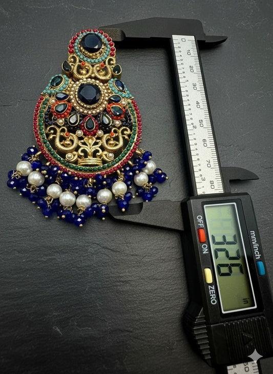 Kundan Pearl Dangler Earrings | Royal Blue & Gold Bridal Jewelry
