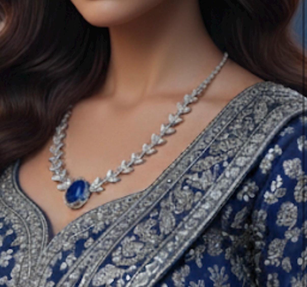 Silver CZ Necklace and Jhumka Set | Luxury Bridal Jewelry Set | Sparkling Leaf Design Necklace with Statement Earrings | Wedding Jewelry