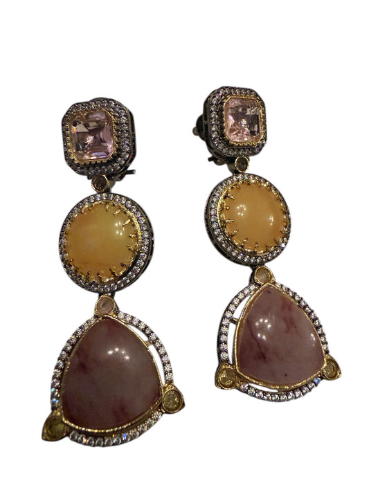 Bollywood Indian Designer Earrings with doublet stone, gold finish,Ad stones