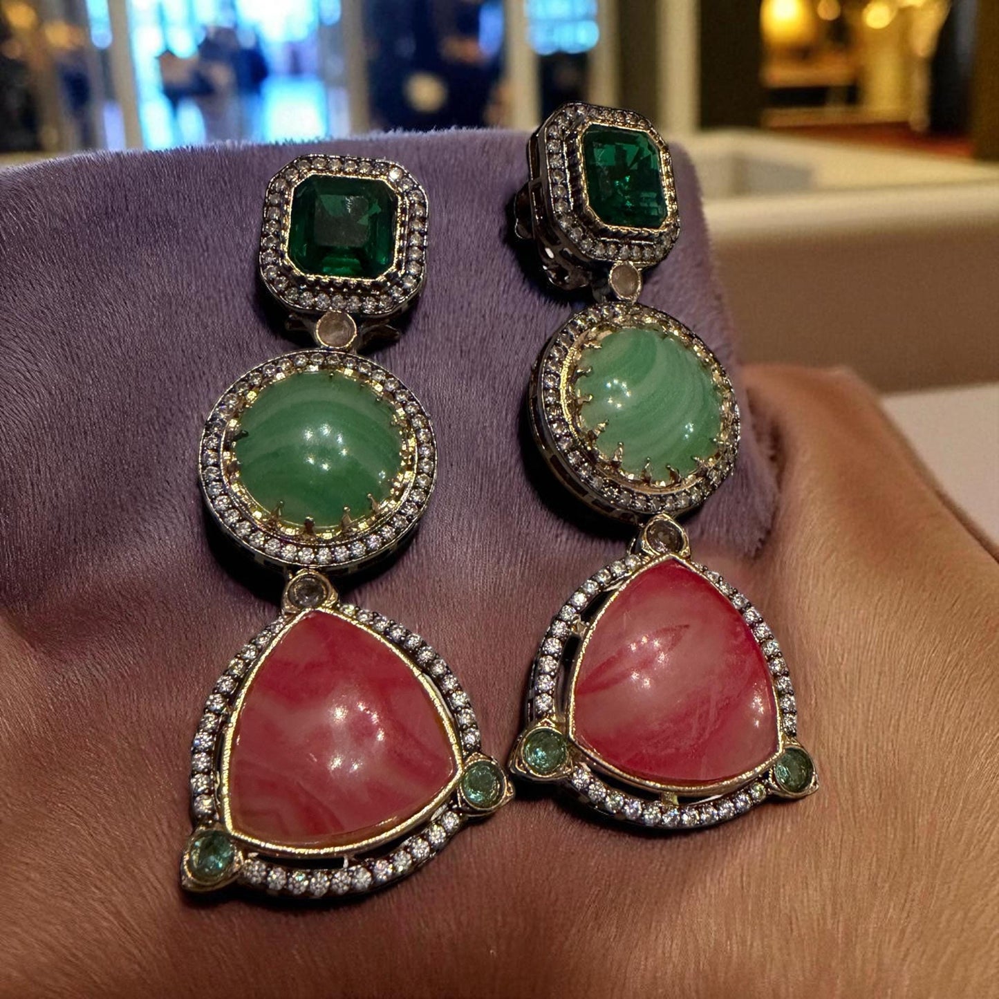 Bollywood Indian Designer Earrings with doublet stone, gold finish,Ad stones