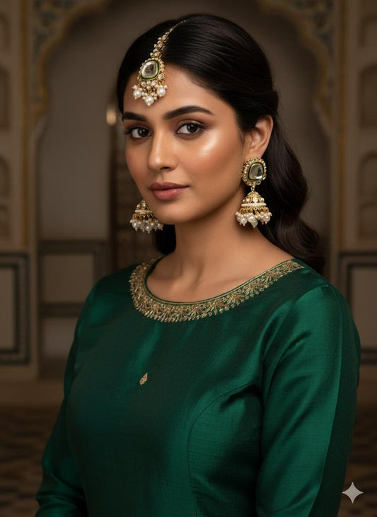 Kundan Jhumka Set | Pearl Maang Tikka, Indian Bridal Jewelry