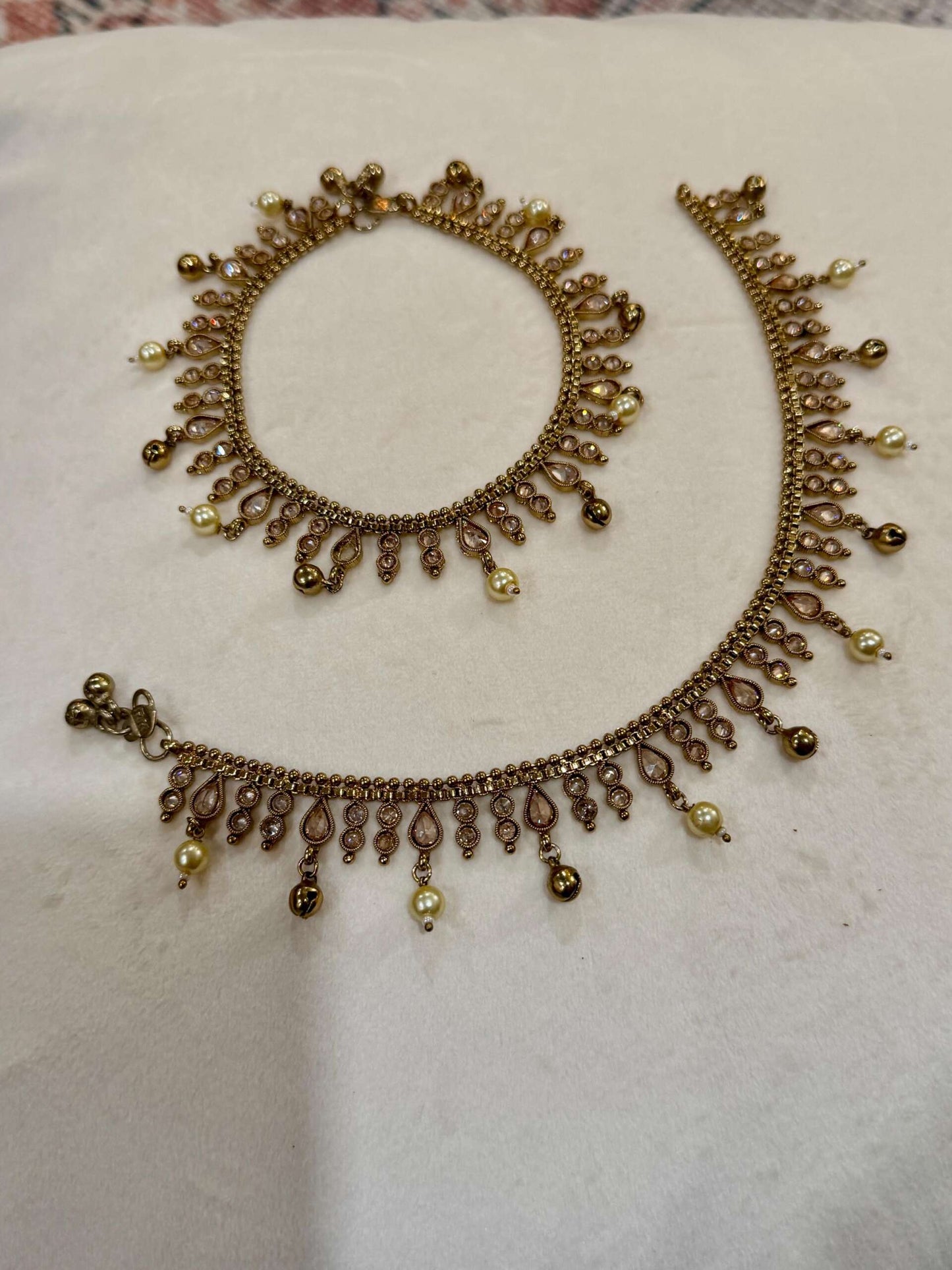 Gold Anklets with Dangling Beads | Indian Payal Foot Jewelry