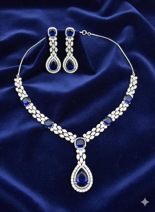 Sapphire Dream Necklace & Earrings Set | Luxury Diamond Accents
