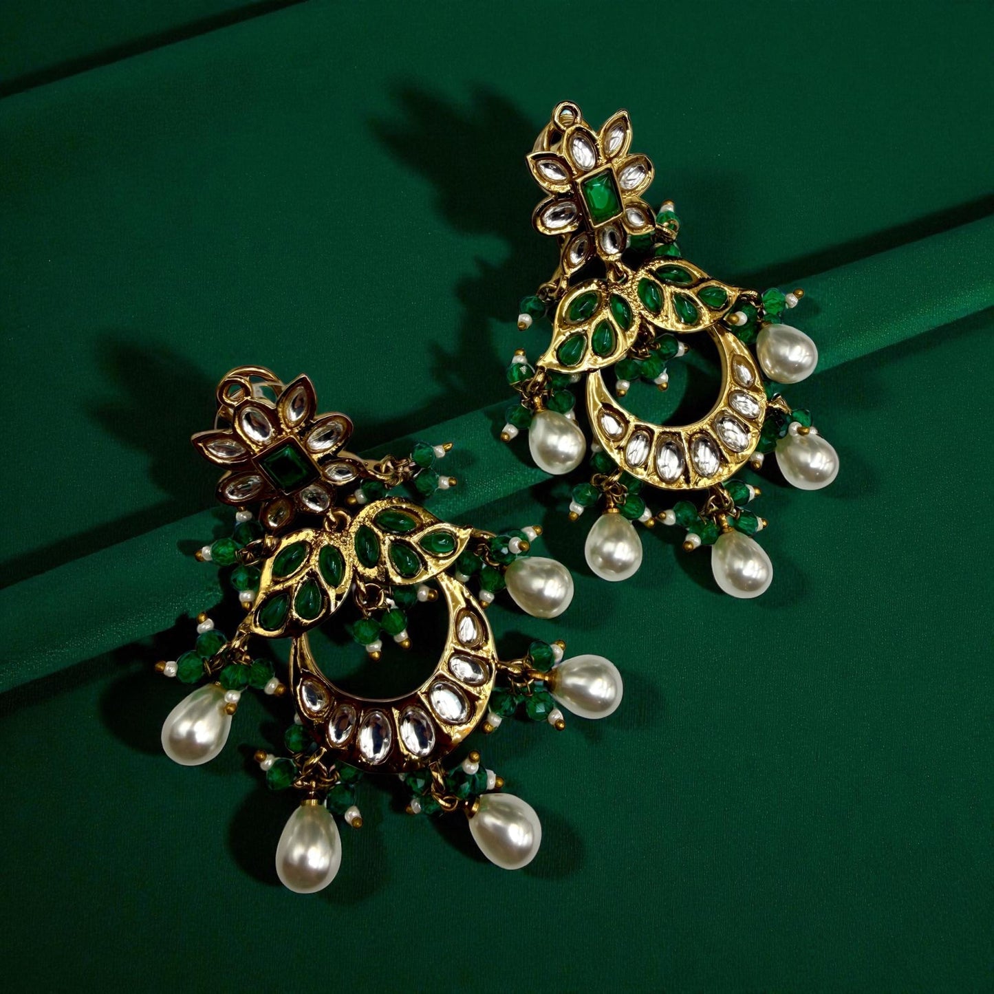 Emerald Green Kundan Chandbali Earrings | Indian Bridal Jewelry