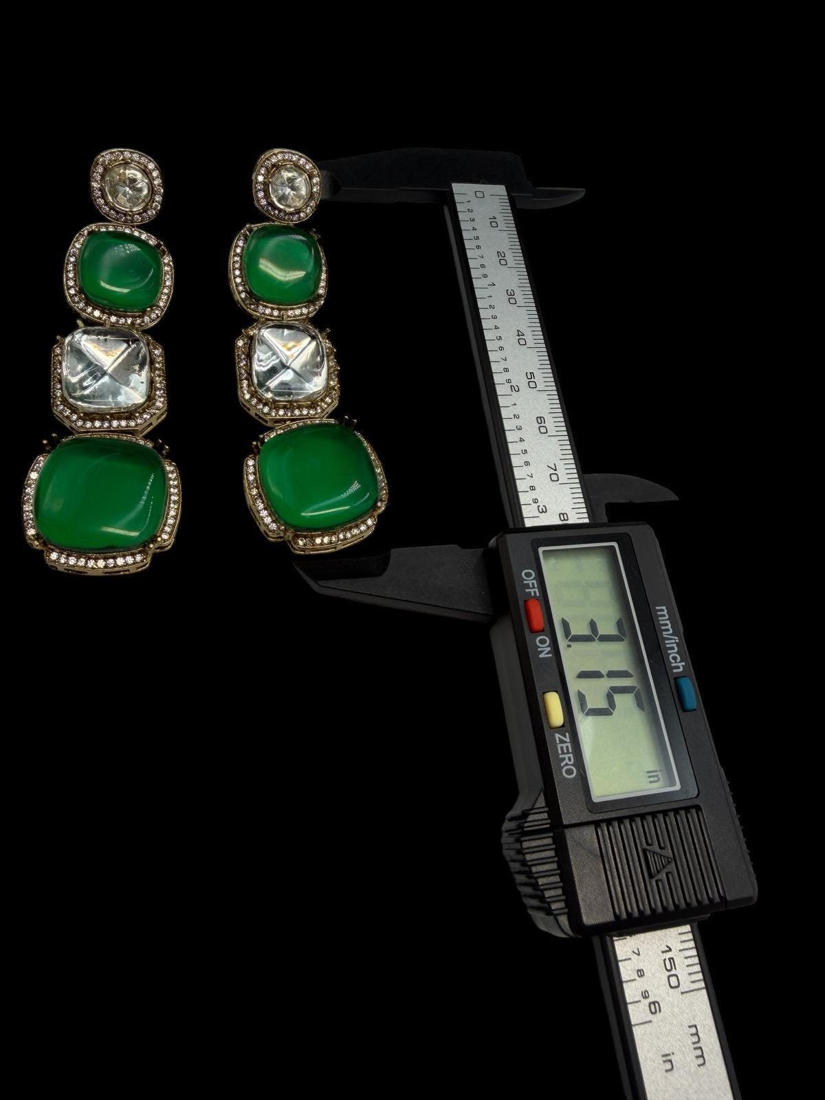 Green emerald kundan Stone Drop Earrings | Silver Dangle Earrings | Luxury Handmade Jewelry for Women