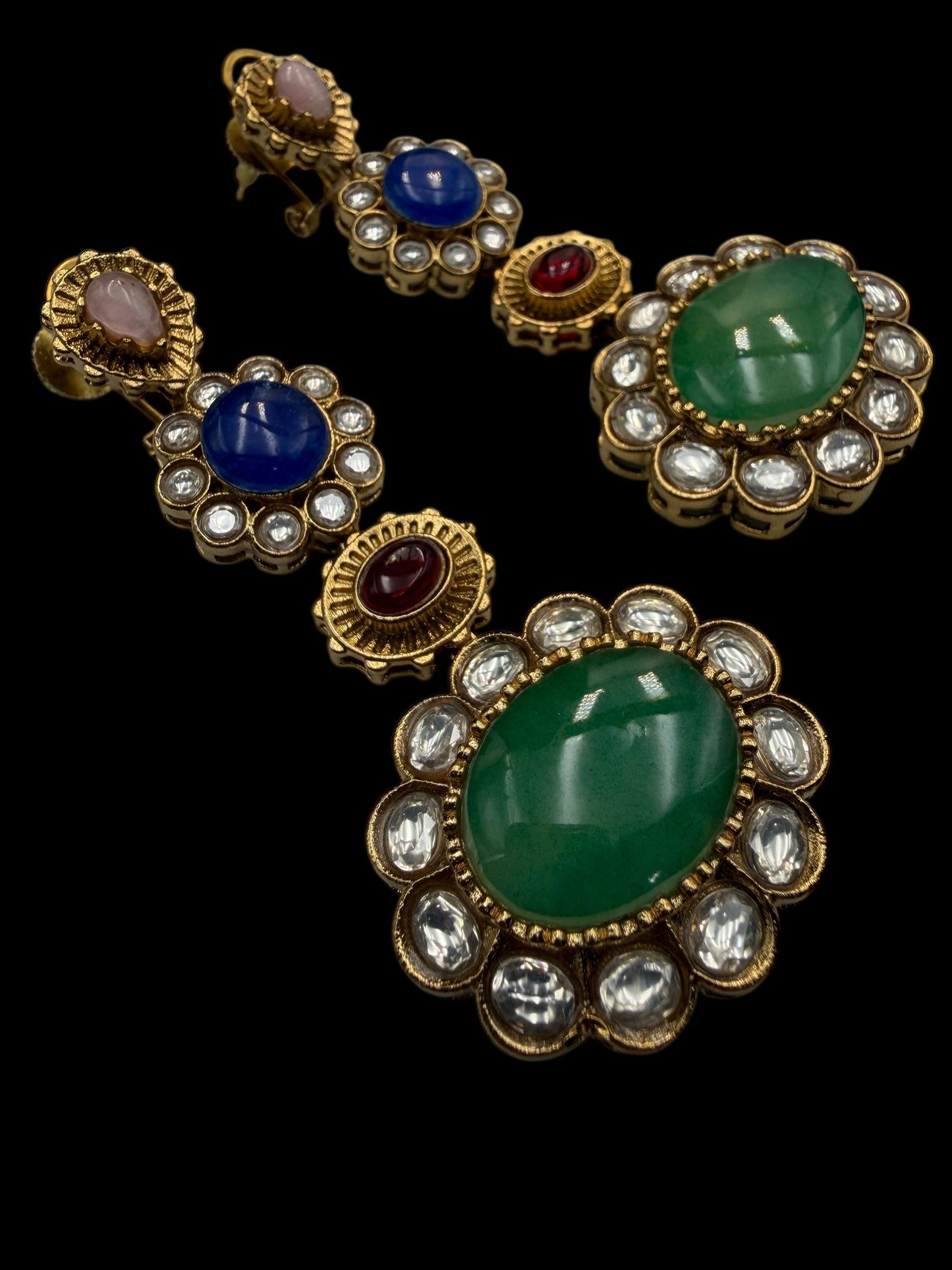Bollywood Indian Pakistani Designer Earrings with doublet stone gold plated,Victorian statement piece