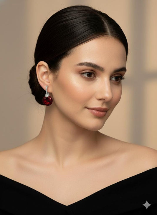 Ruby Red Crystal Drop Earrings | Silver CZ Dangle Bridal Jewelry