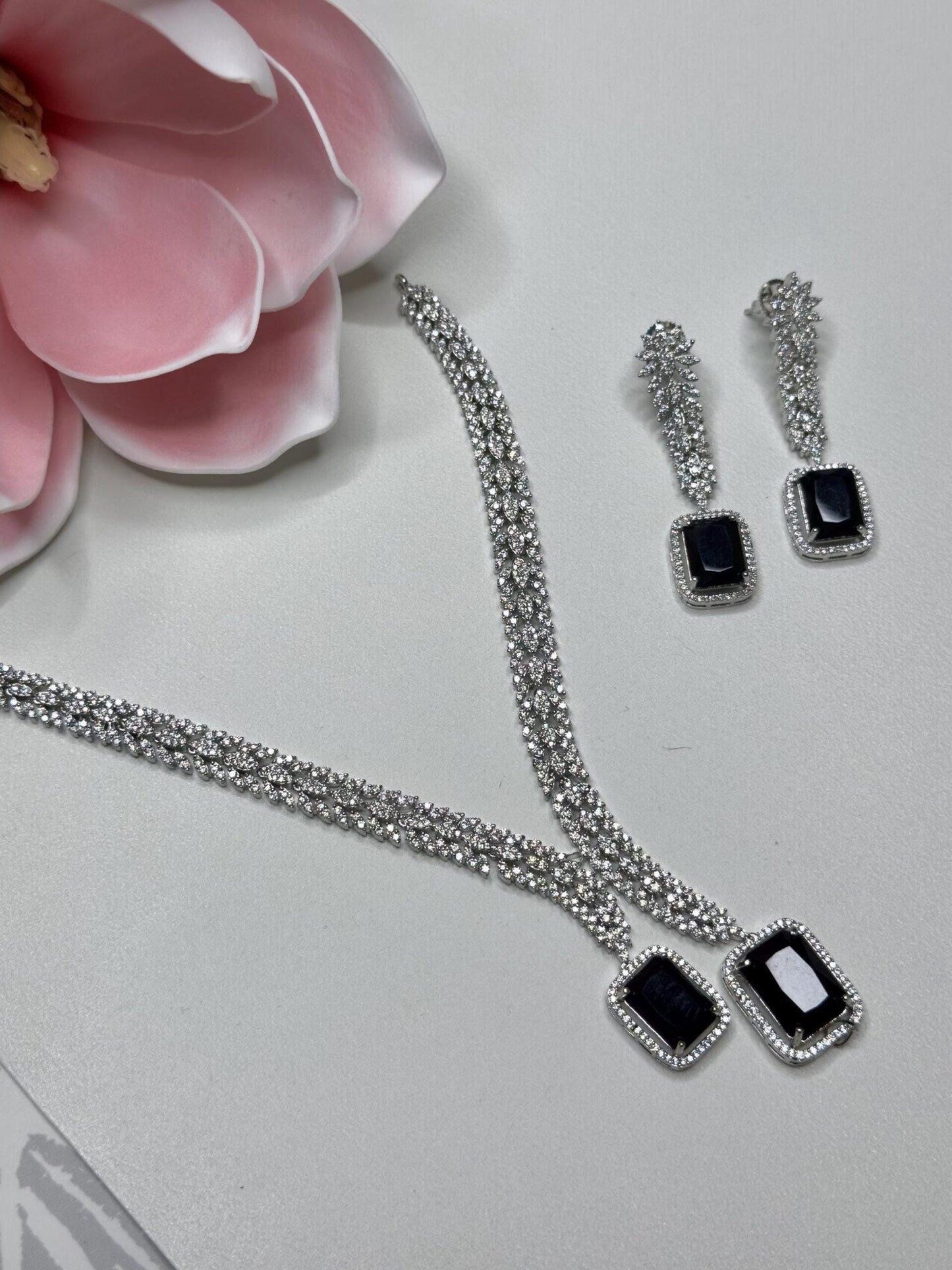 Cubic Zarconia ad set designer necklace set Bollywood Hollywood inspired onyx.