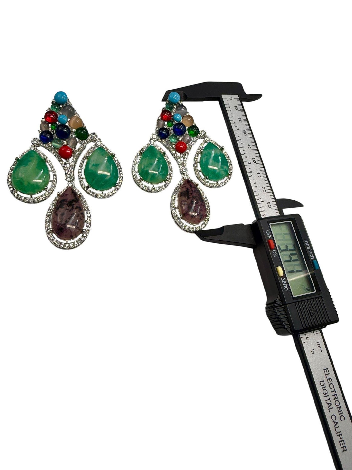 Multicolor Gemstone Drop Earrings | Green Stone Dangle Earrings | Statement Silver Plated Jewelry