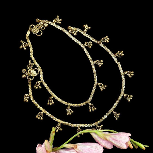 Gold Kundan Anklet Set | Indian Payal with CZ Stones | Bridal Foot Jewelry | Handmade Ethnic Anklets for Women | Traditional Jewelry