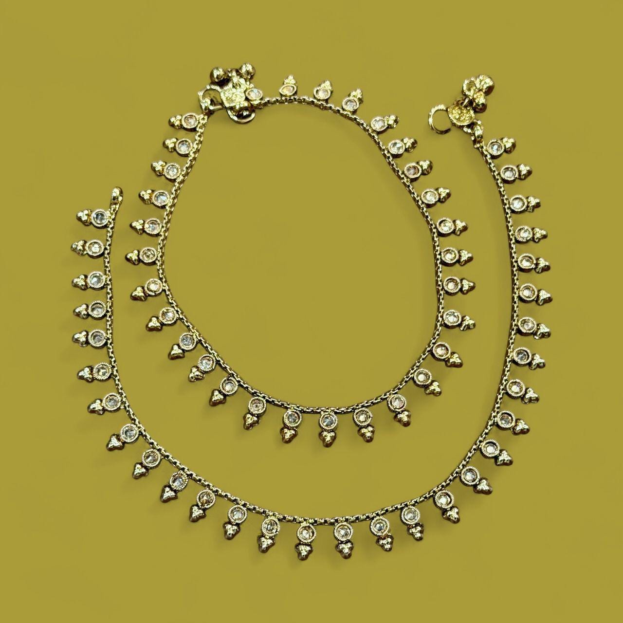 Gold Kundan Anklet Set | Indian Payal with CZ Stones | Bridal Foot Jewelry | Handmade Ethnic Anklets for Women | Traditional Jewelry