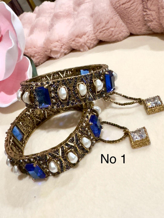 Bollywood Bangle Set: Antique Gold, Mother of Pearl, CZ Stones